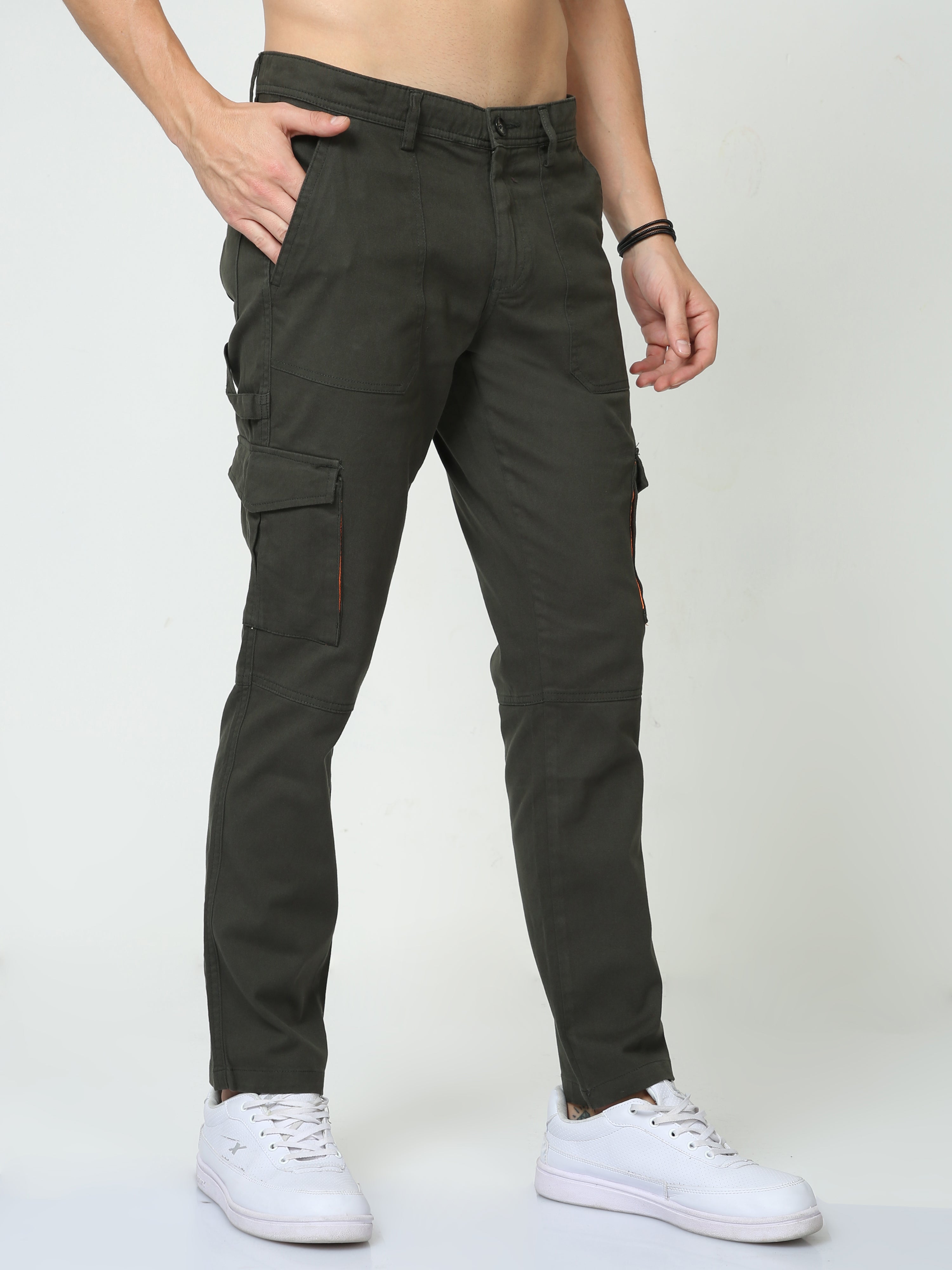 Cestrum Men's Slim Fit Cargo Pants Black and Olive green pack of 2